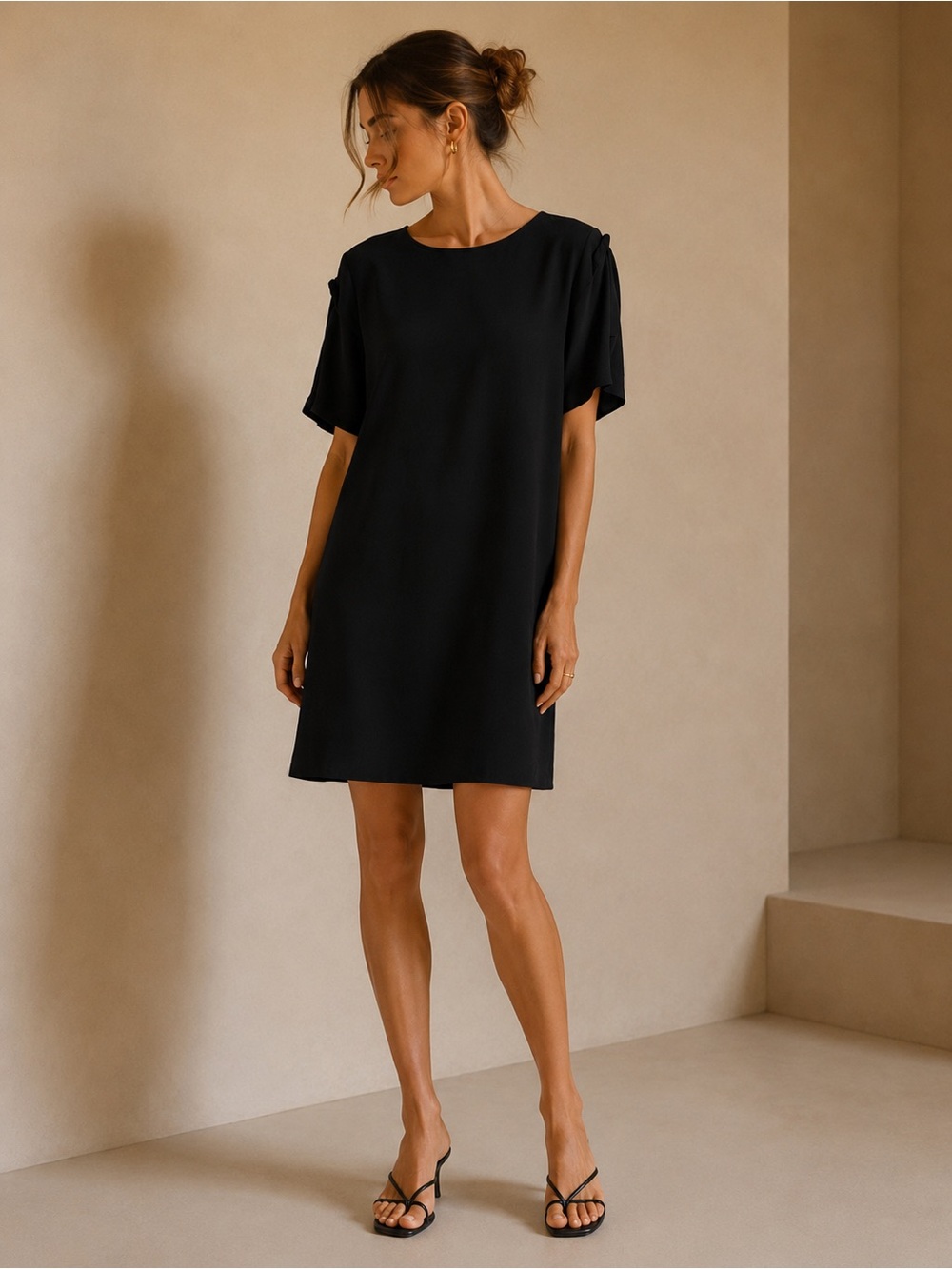 Ann Taylor Classic Black Short-Sleeve w/Bow Shift Dress Size 12